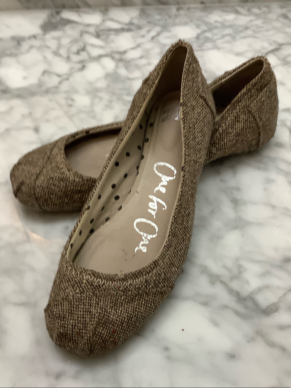 Toms Brown Tweed Slip-On Ballet Flats 6.5 W